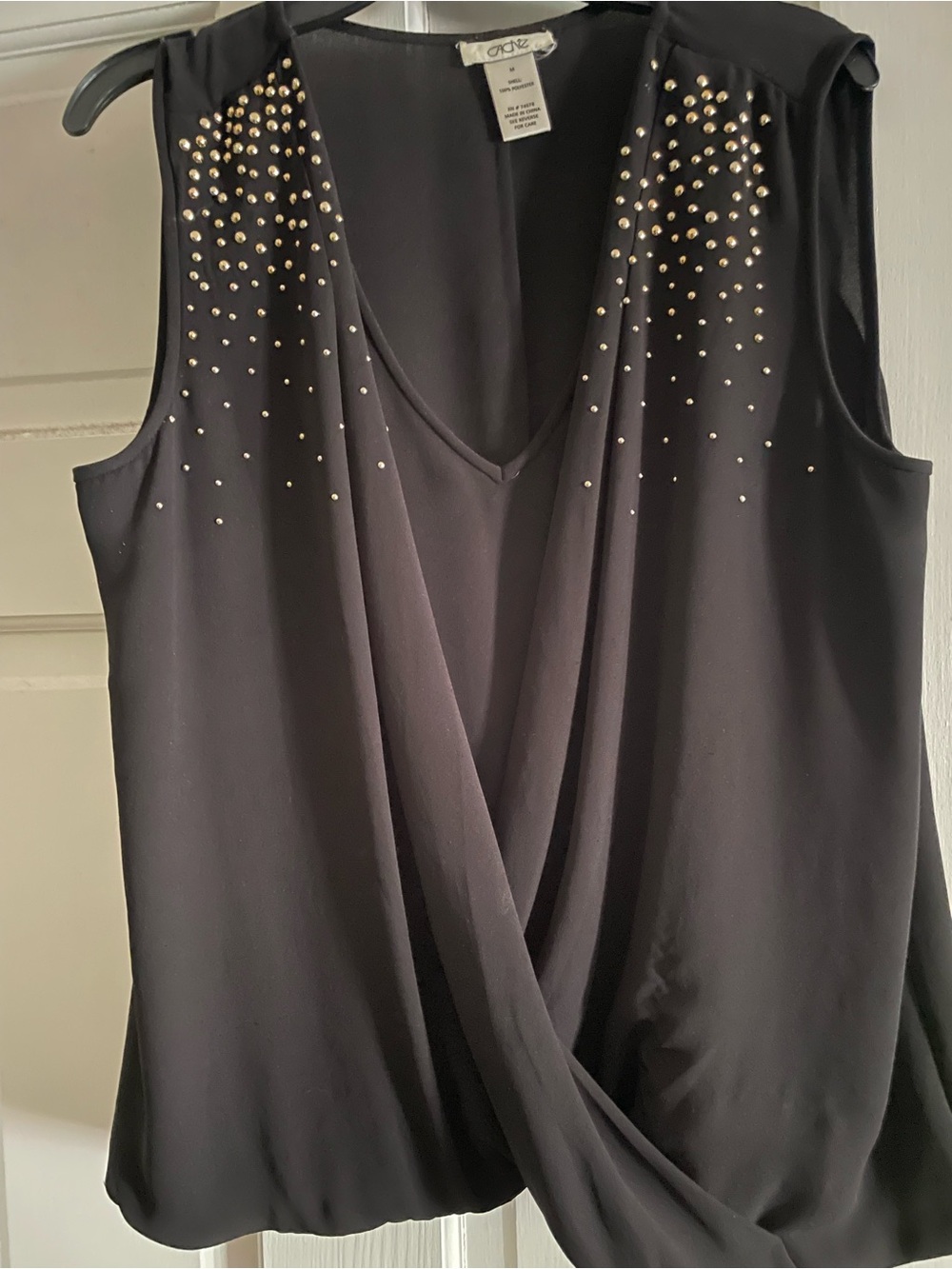 Cato Black Sleeveless Draped V-Neck Top with Gold Studs
